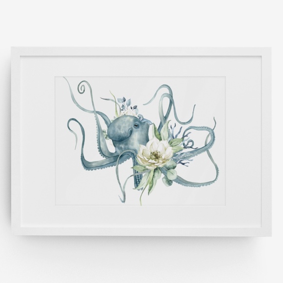 Watercolor Floral Octopus Wall Art Illustration Print Poster Card Unframed - Picture 7 of 7